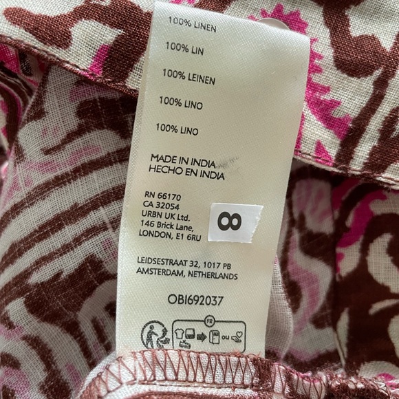 Anthropologie Tie-Front Linen Top in Brown And Pink XL New - Picture 10 of 11